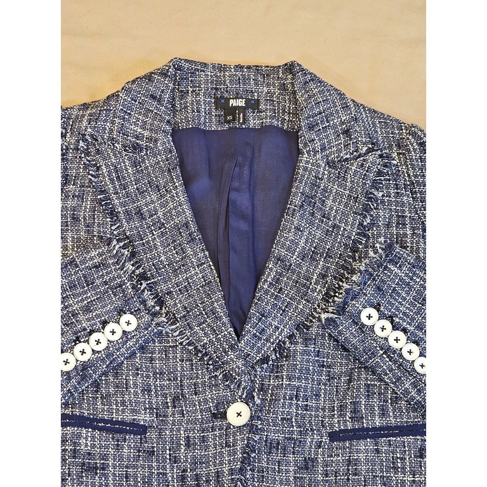 Paige Chelsea Tweed Blazer Linen Blend‎ Rayon Lined Button-Down Navy Size XS - Picture 3 of 14